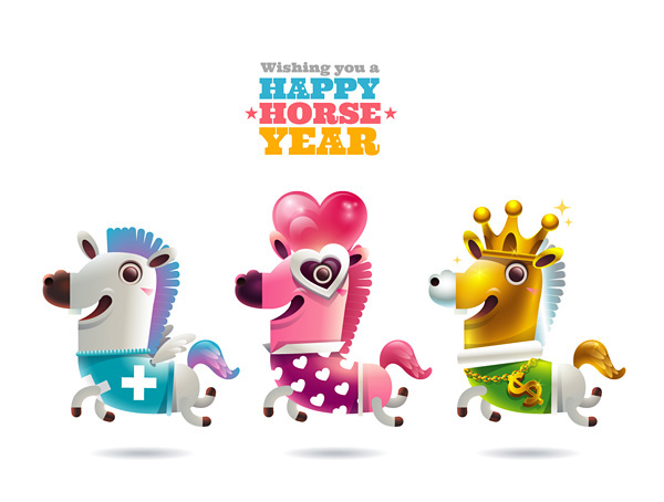 horse happy new year characters gradient Mascot