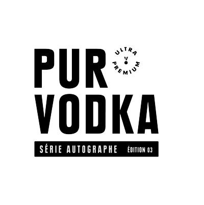 An array of Pur Vodka Série Autographe bottles, displayed for a product shot