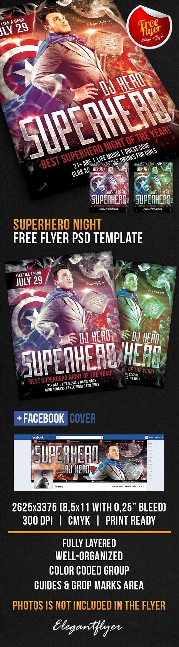 Superhero Night – Free Flyer PSD Template + Facebook on Behance With Superhero Flyer Template