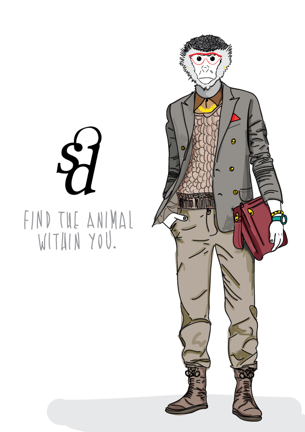 monkey trendy fashionable tweed blazer editorial wacom Illustrator