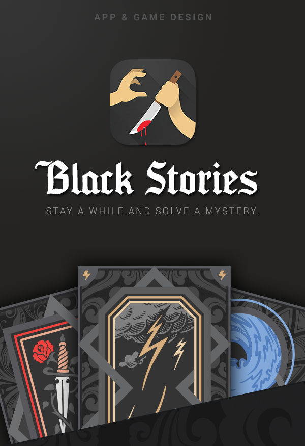 app mobile UI ux interaction game design black Stories cards ios