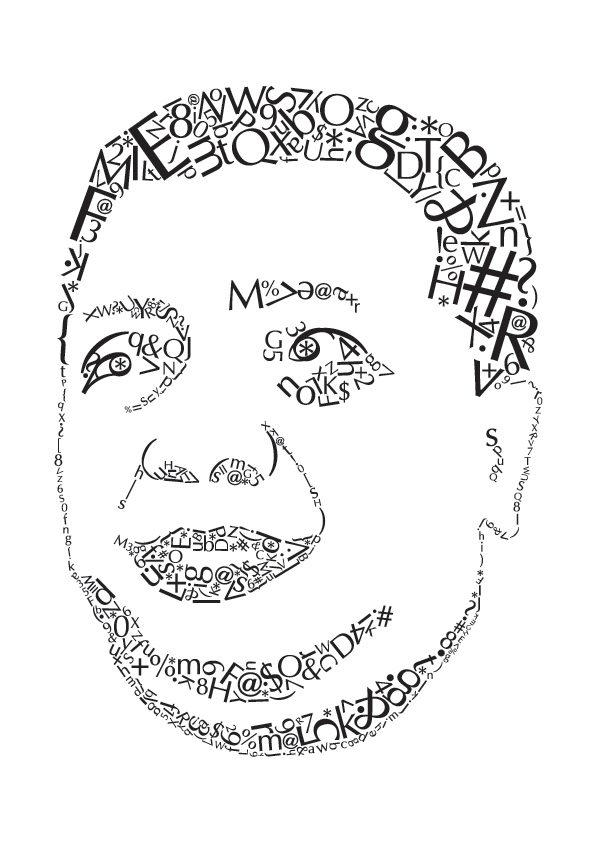 typographic  self portrait hand drawn