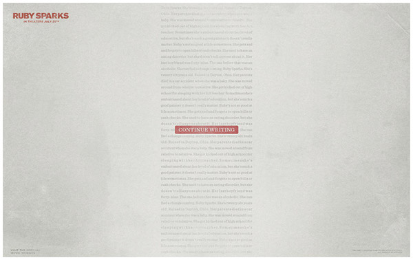 ignition interactive  fox searchlight ruby sparks make ruby real Website movie feature red paper type typewriter writer Motion poster banner alvin groen