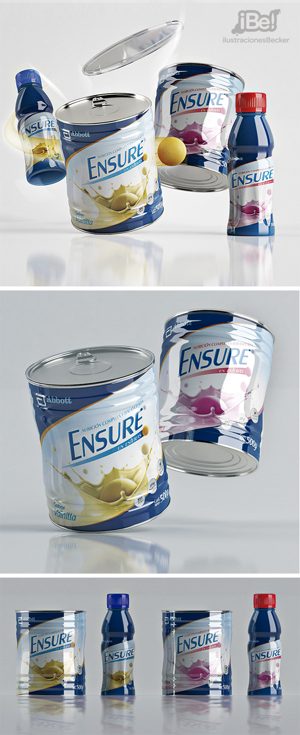 ensure Abbott envase diseño diseño de producto polvo energizante vitaminas splash milk splash 3D Render 3d modeling 3d product Energizing packaging design diseño de packaging
