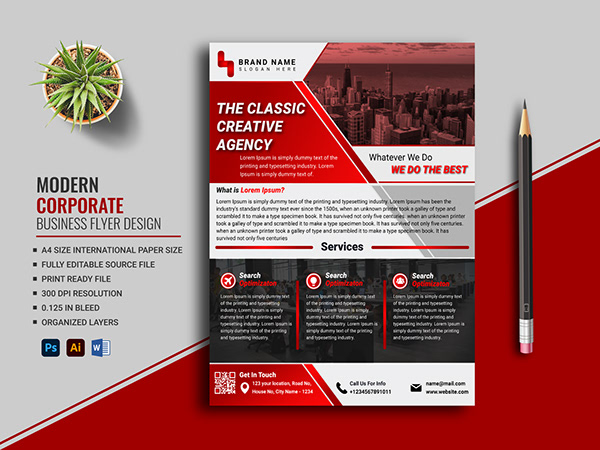 Corporate Business Flyer Design Free Template (Red)