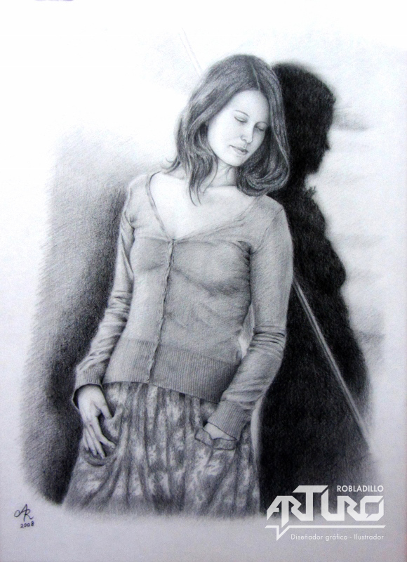 she female woman arturo robladillo portrait waiting graphite pencil black White dibujo ilustracion