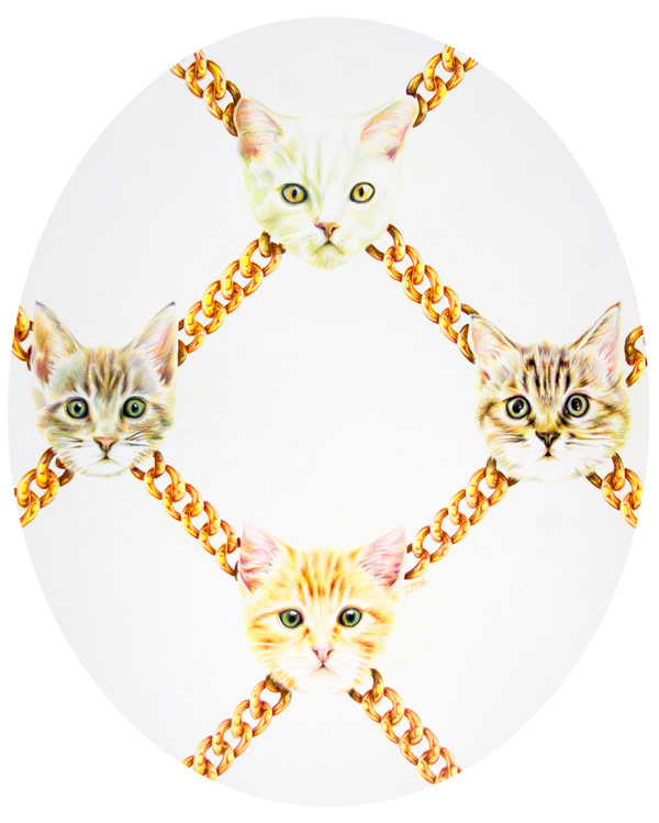 colored pencil cats kittens gold art frame color pencil