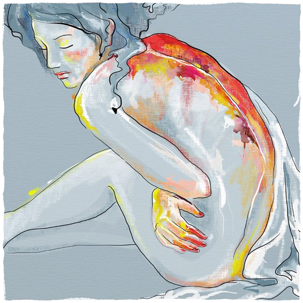 girl  boy  nude  draw  red  blue  hands   pain art