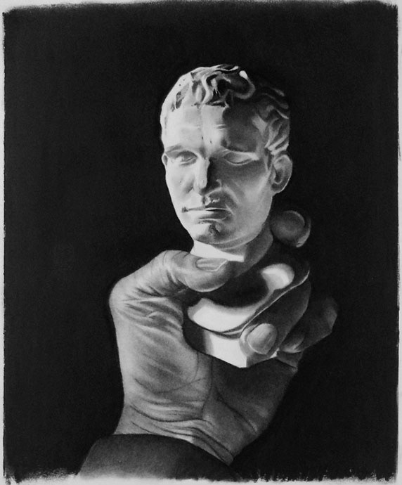 black bust charcoal hand man naturalism photorealism Realism White