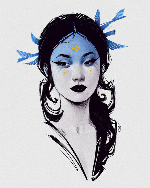 asian beauty fairy fairy tale fantasy fantasy character goddess ink ink drawing maiden