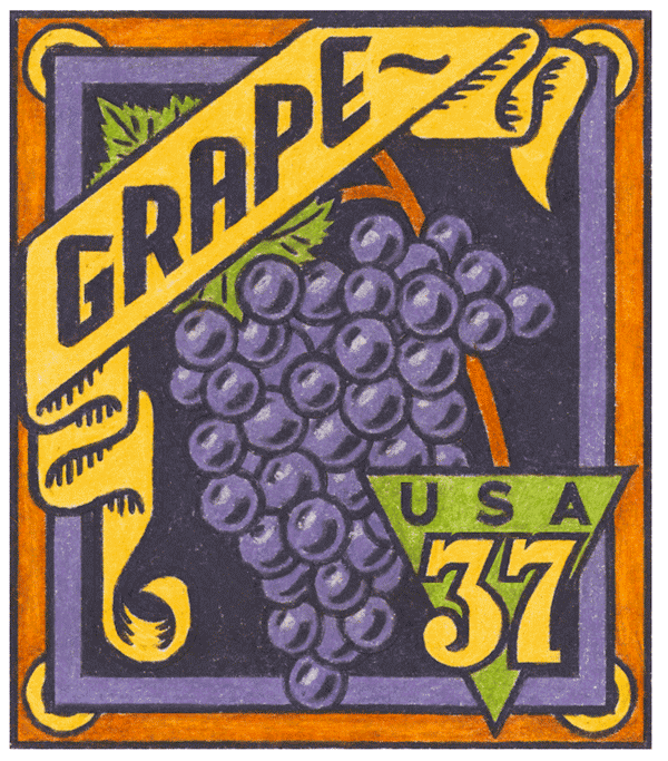 Fruit vegetables fruit crate labels postage stamps USPS seed packets hand-lettering Lettering Design michael doret vintage