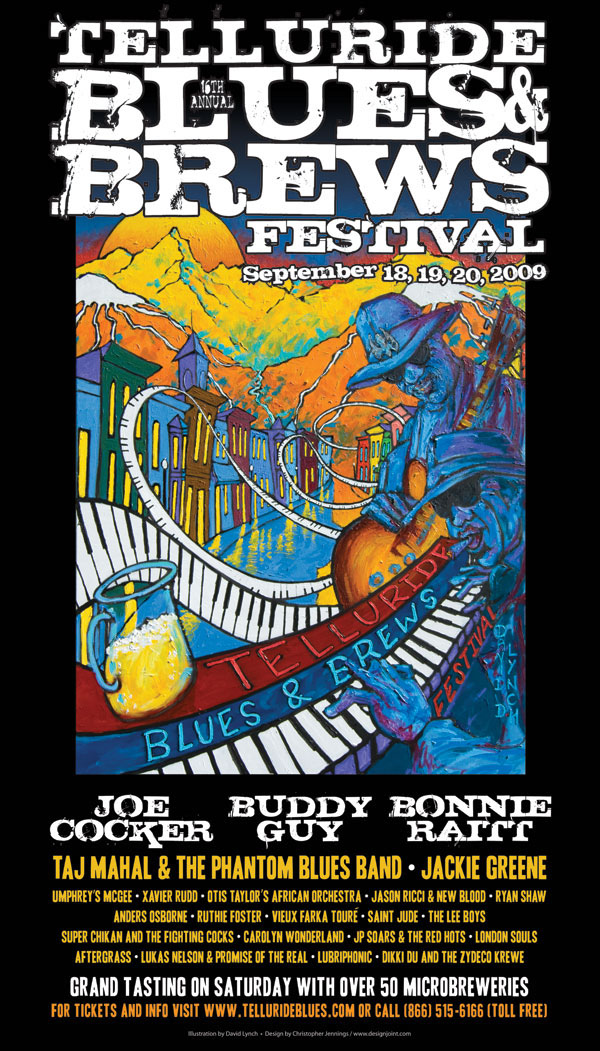 poster flyer Event festival Rock Art music industry concert concert poster telluride blues blues & brews Logotype lettering