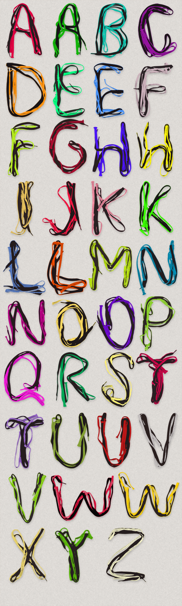 Shoelaces Typeface font Shoelace shoe yellow black free Playful lace lacing string alphabet