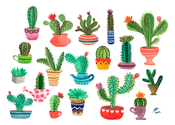 acuarela watercolor cactus plants Nature ilustracion ilutration paint