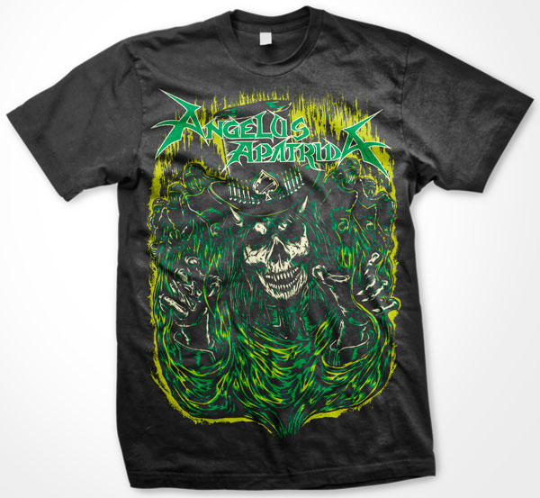 Angelus Apatrida merchandise t-shirt skull green Merch metal Flames bones Bullets