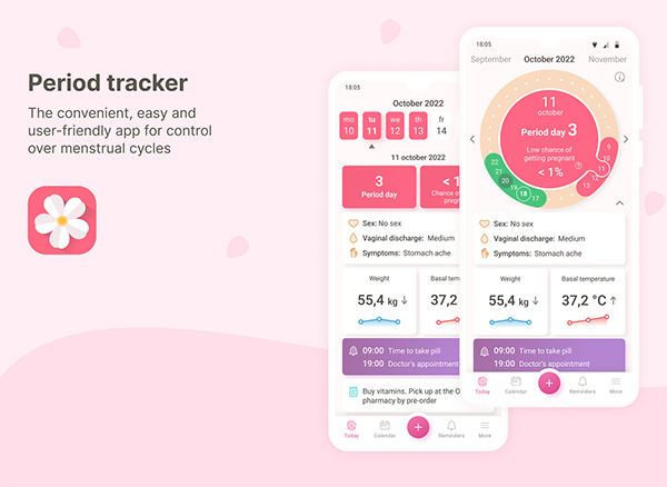 Period tracker, calendar. App design
