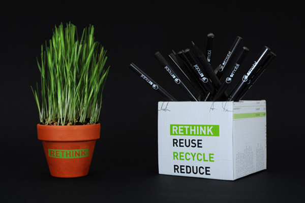Ecology rethink reduce recycle reuse logo HelveticaNeue