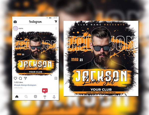 DJ Event Night Party Flyer Social Media Template Design