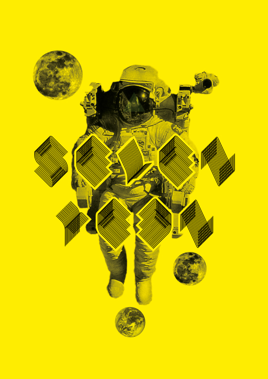 alphabet line Space  font poster astronaut shuttle yellow experimental
