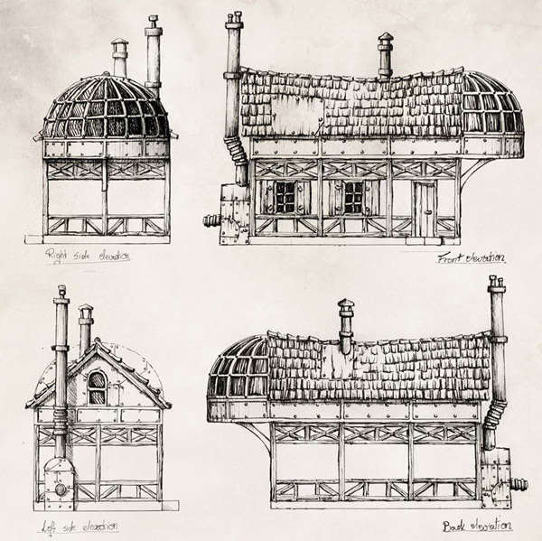 traditional game design concept sketch architecture environment medieval fantasy Kickstarter