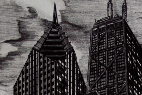 chicago ball point pen ink m.c. escher escher skyline city buildings skyscraper Sears Tower willis tower cityscape traditional art