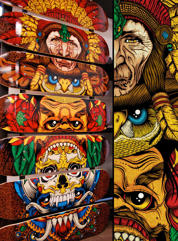 Adobe Portfolio Totem Skate deck indian owl skull