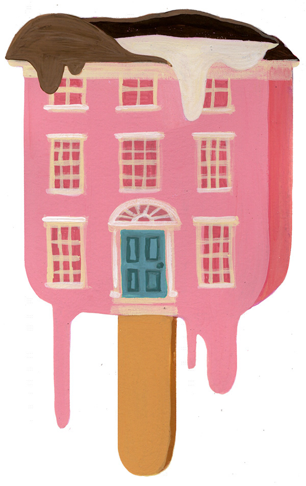 gouache editorial climate change global warming ice cream house