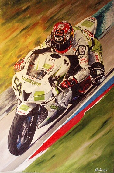 Rob Kinsey Art Honda Europe Acrylic on canvas painting etched copper plate World Supersport Championship World Superbikes Mika Ahola WEC World Enduro Championship www.robkinsey.com Kenan Sofuoglu