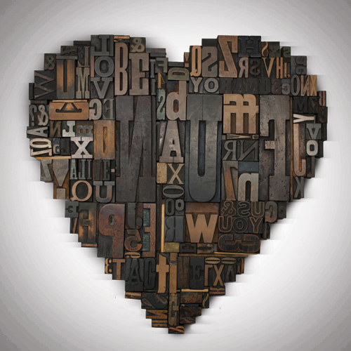 woodtype letterpress museum Brisbane Love heart type