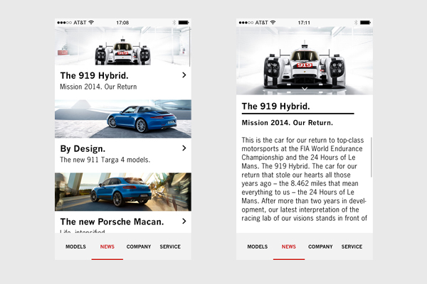 Porsche Cars ios7 iphone ios app Interface UI ux redesign red type minimal Typeface