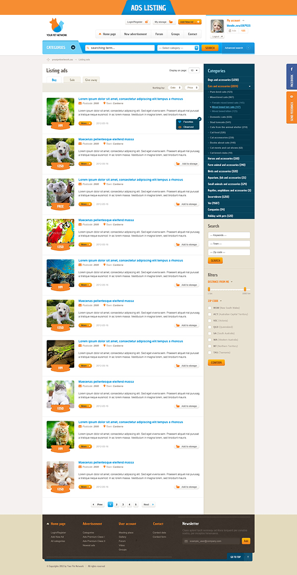 Webdesign portal advertisement portal  pets dogs  cats