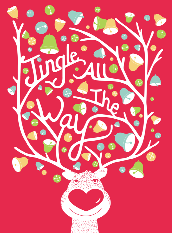 Christmas card type reindeer ring  jingle deer colorful lettering Fun