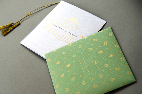 kiss papeterie Stationery wedding card Invitation green doli gold mandap Lotus mehendi sangeet indian India