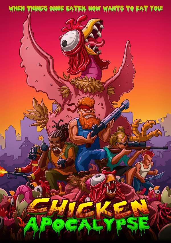 chicken apocalypse cartoon maszrum b-movie horror zombie postapo team poster bücher Bob