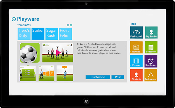kinect school learning Education teacher Students dashboard metro Windows 8 Games gestures Microsoft gamification gamified learning