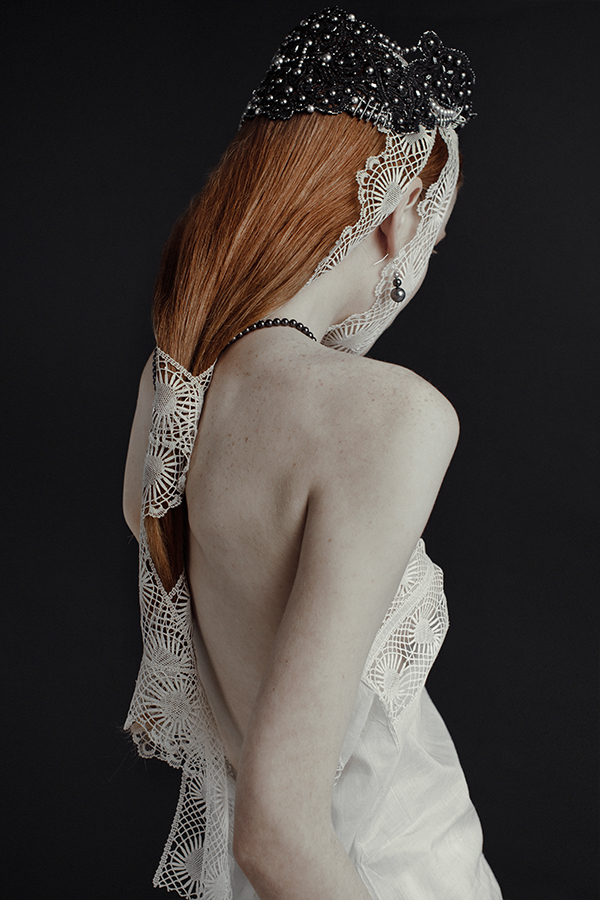 art red hair editorial Renaissance lily skin lace