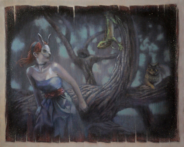aliceinwonderland dark spooky goth creepy lizard bunny mask rabbit Tree  wicked storybook