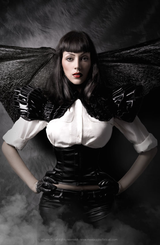 dark darkness devil gothic horror scream fear conceptual concept black White SILK blouse