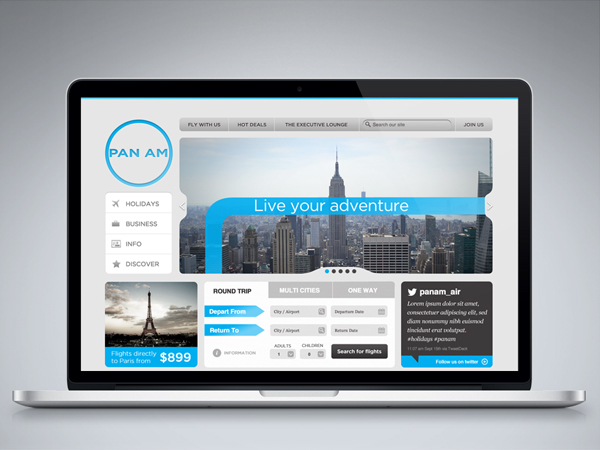  mobile experimental ux  retro web site identity pan am blue flight app Holiday Travel air ios destination