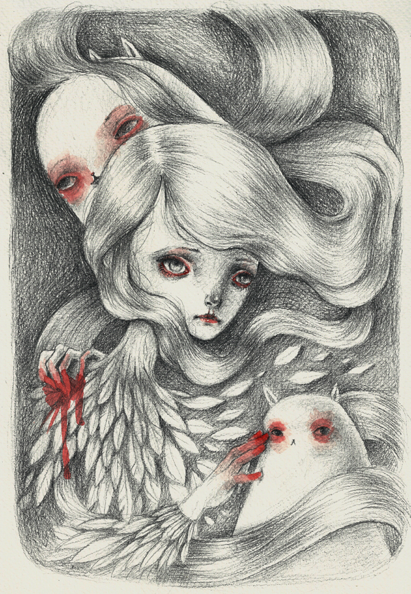 watercolor  sketch  drawing  pop surrealism  ania tomicka  girl  creepy  sweet