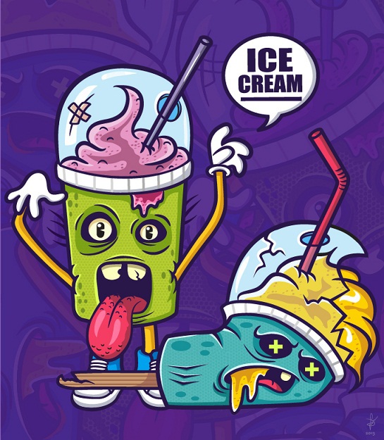 ice cream monster SLURPEE fantasy Cartoons comics sick  vector