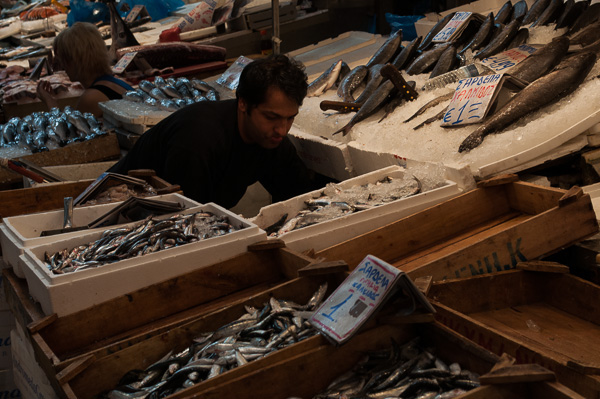 varvakios market Shopping meat fish butcher Fisherman people athens Greece colour