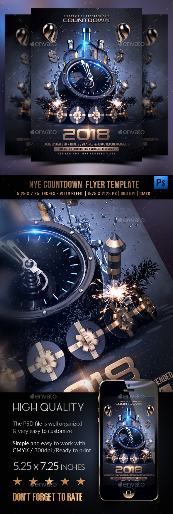 christmas party flyer Holiday new year 2018 poster Mockup new year's Eve mock-up