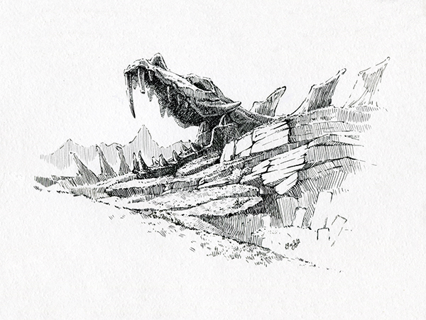 Landscape ink sketch. Genshin impact fanart