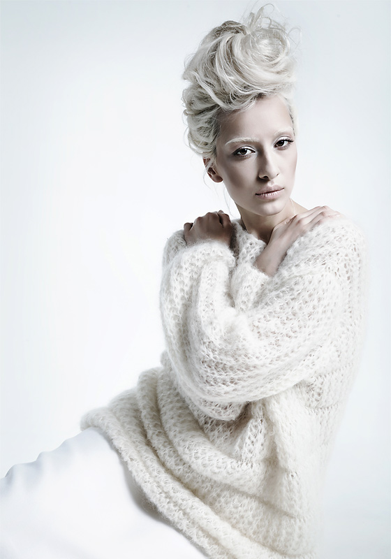 White winter editorial magazine model studio High Key