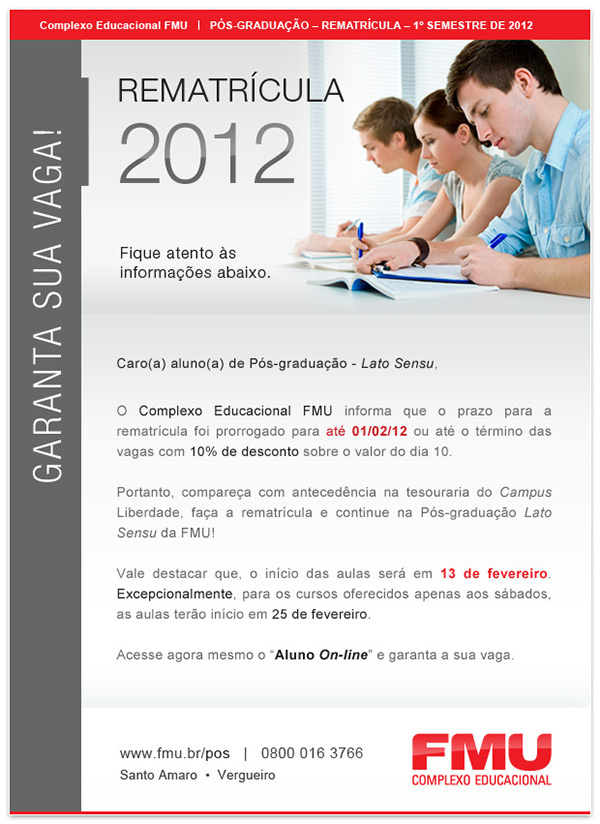 FMU University educação pós-graduação Processo Seletivo faculdade banner Email