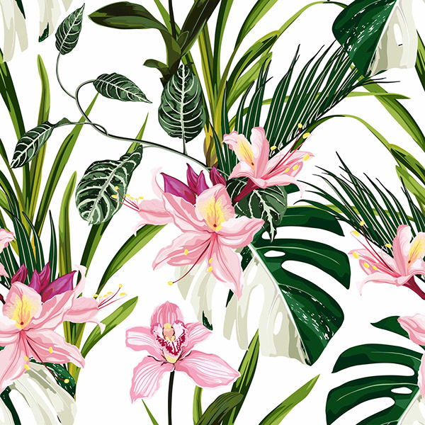 Pink Oleander Rhododendron tropical flowers pattern.