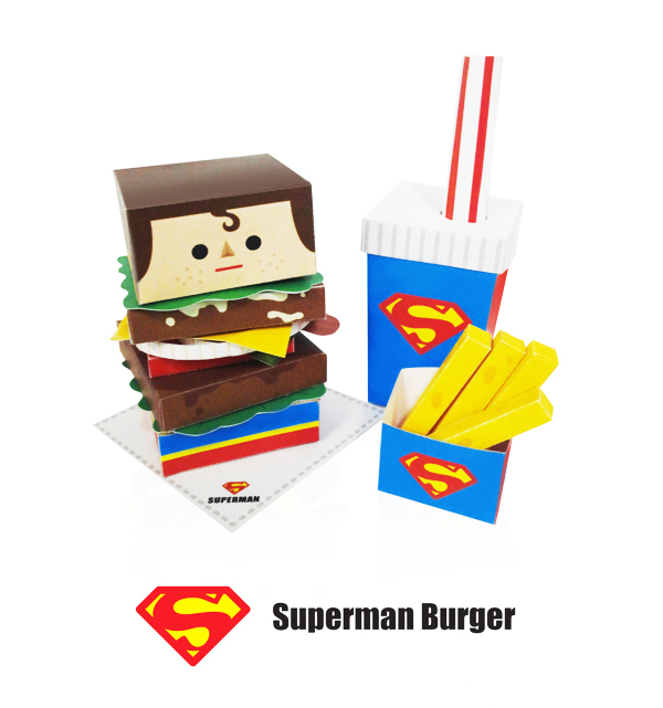 Hero burger paper paper toy toy Food  batman superman heroes