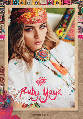 Fashion  brochure triptic collage Colourful  bohemian etnic newsletter summer print design 