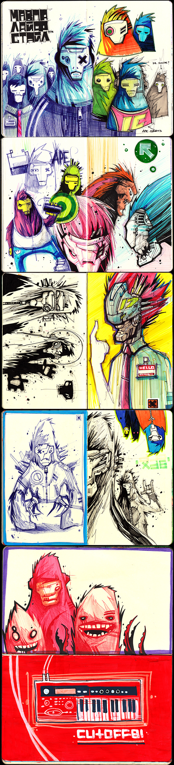 sketch book moleskine pen markers sketchbook robot Character chaos Comix doodles linear art ballpoint